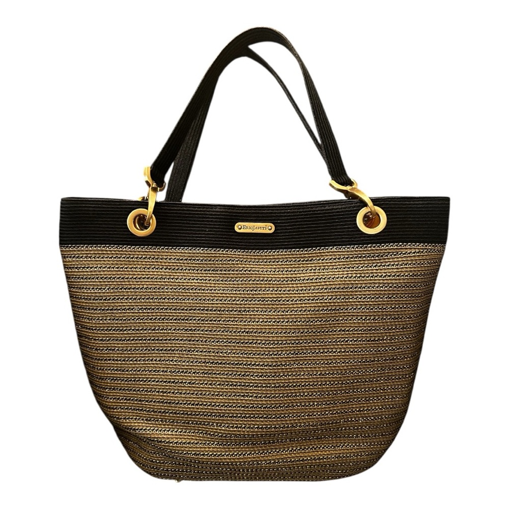 Vintage Eric Javits Designer Black and Gold Tote with Elegant Design